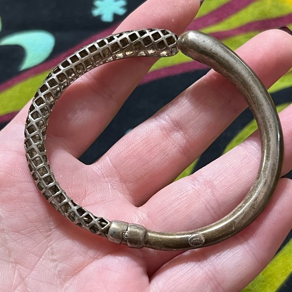 VTG Italy Sterling Silver 925 Spring-hinged Art Deco Style Bangle Bracelet - Picture 4 of 8